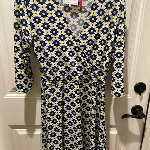 Leota Blue and White Wrap Sundress with Tie Front